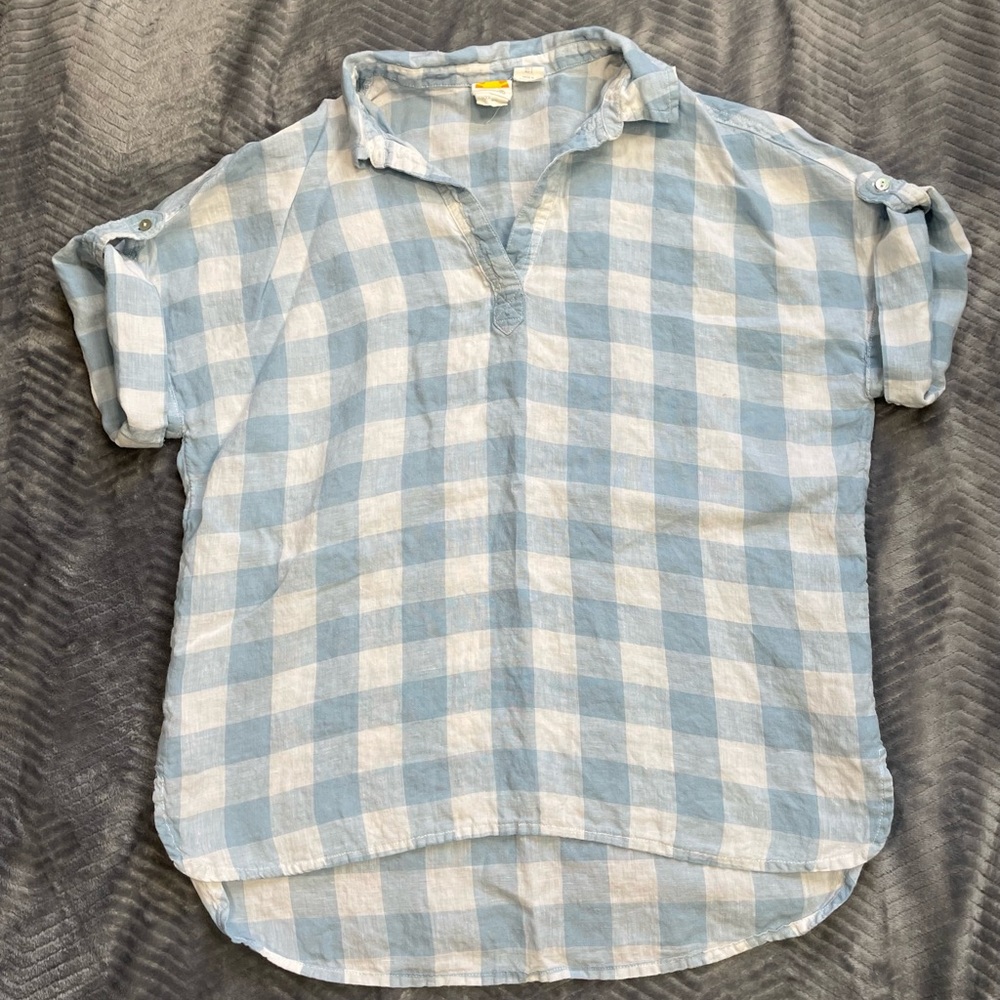 C&C California Light Blue and White Gingham Pull-Over Shirt